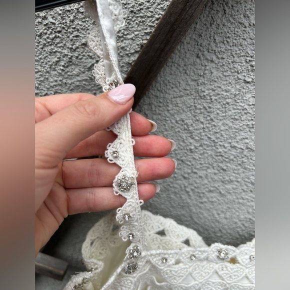 LoveShackFancy Camara Rhinestone Cotton Lace Mini Dress in Optic White NEW - Picture 16 of 16